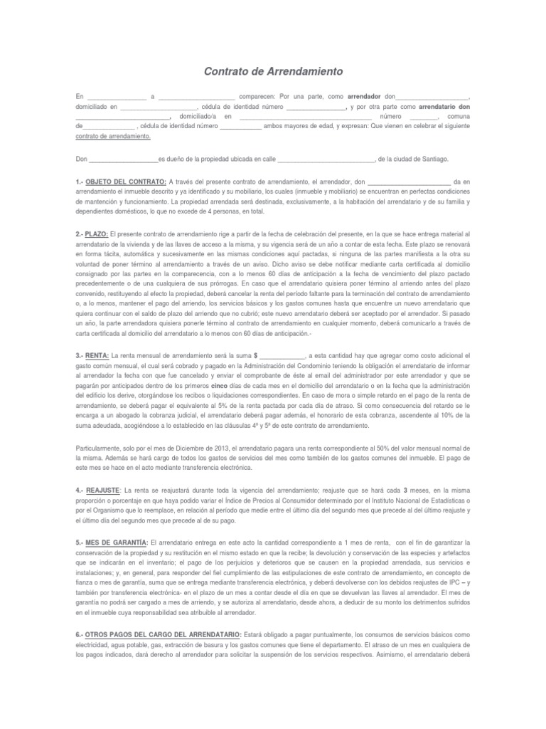 Contrato de Arrendamiento Tipo Alquiler Condominio