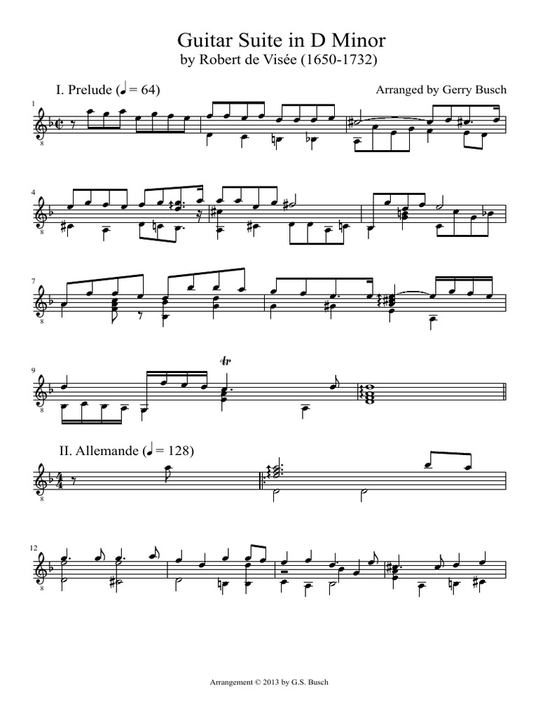 Robert De Visee Guitar Suite In D Minor Complete Pdf