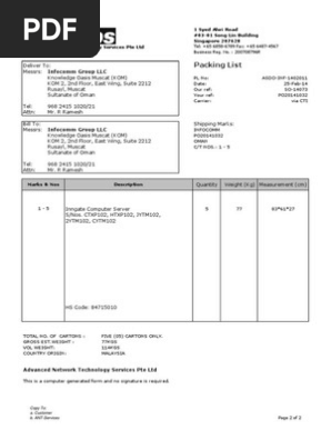 Packing list format