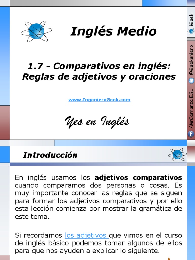 1.7 Comparativos en inglés Reglas de adjetivos y
