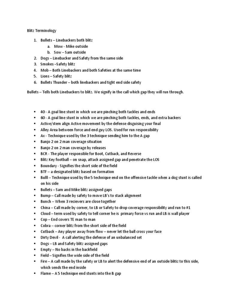 Blitz Terminology | PDF | Positions (Team Sports) | National Football ...