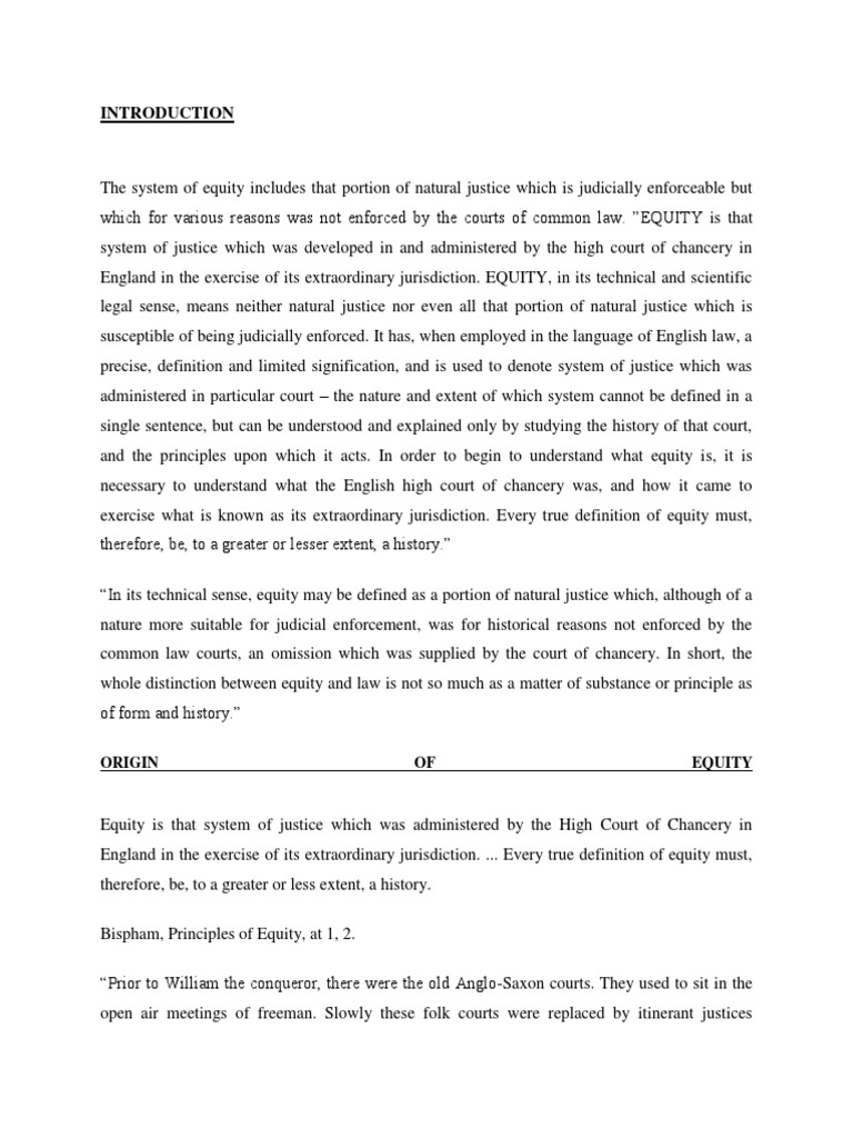 Doctrine Of Equity Court Of Chancery Equity Law - 