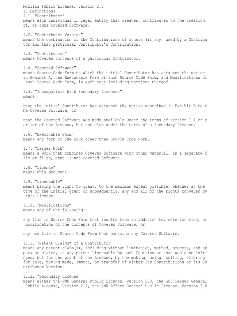 Mozilla Public License 2.0 (MPL2.0) PDF License Damages