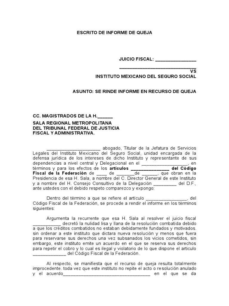 Escrito de Informe de Queja | PDF | Instituciones sociales | Ciencias ...