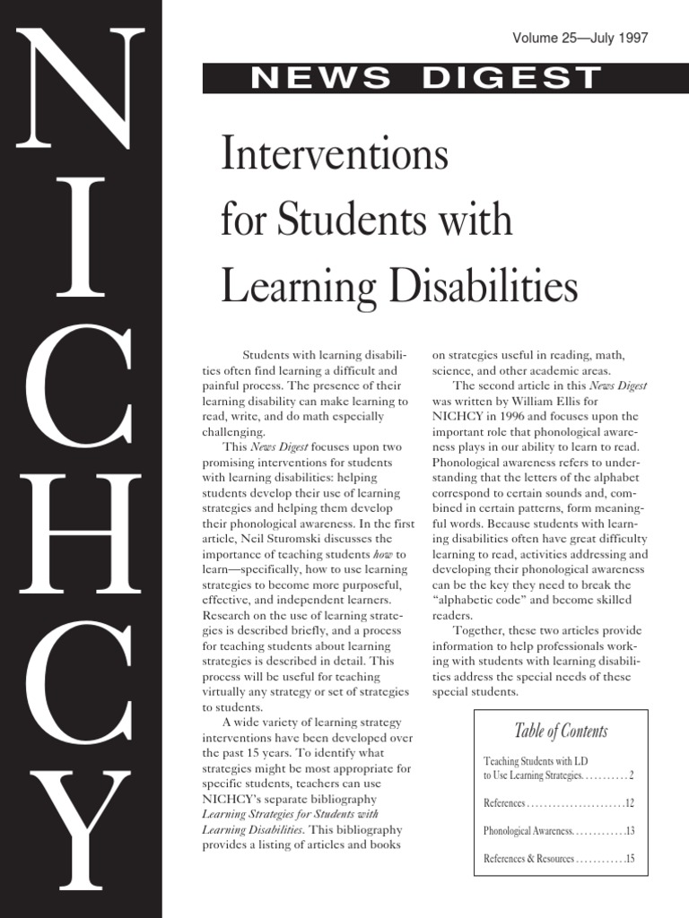 Interventions For Students With Learning Disabilities: N I C H C Y ...