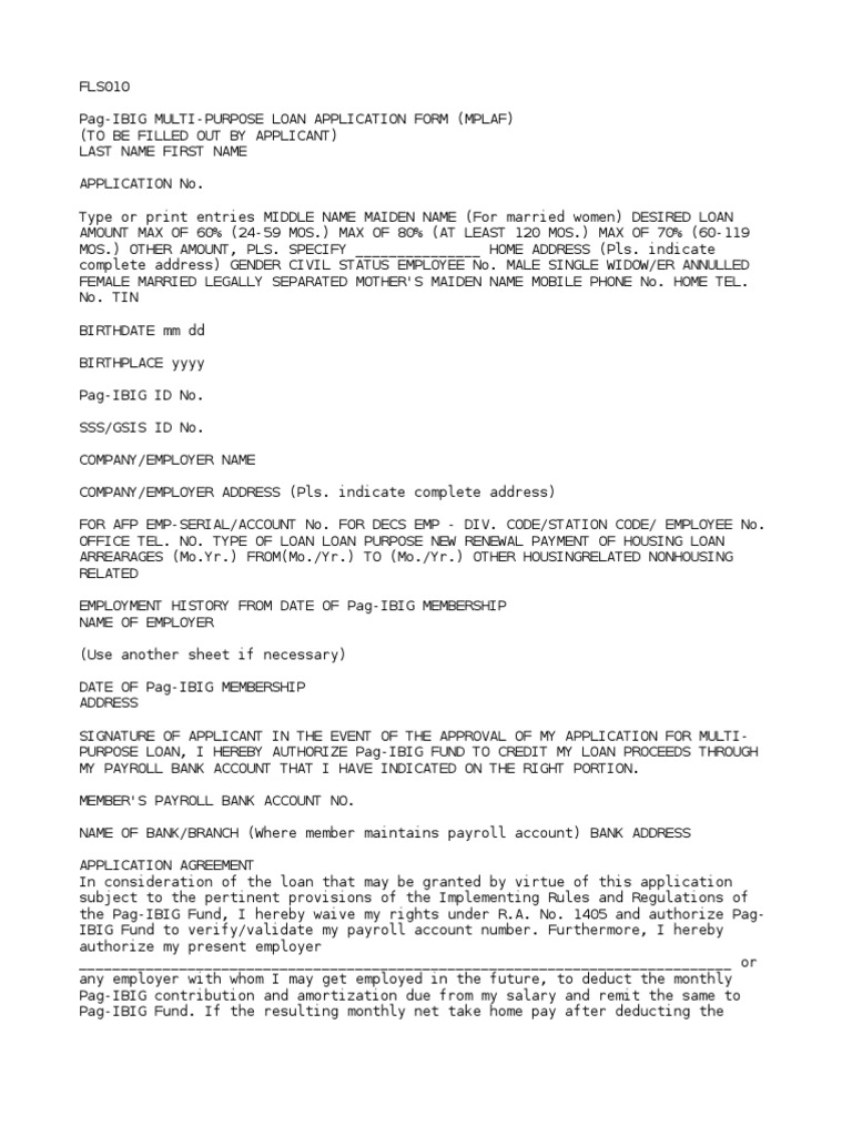 3038831 Pagibig Multipurpose Loan Application Form Loans Payroll