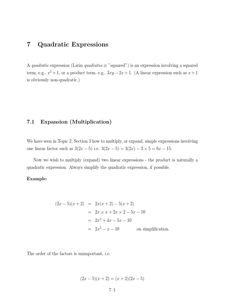 Quadratic Expressions Guide | PDF