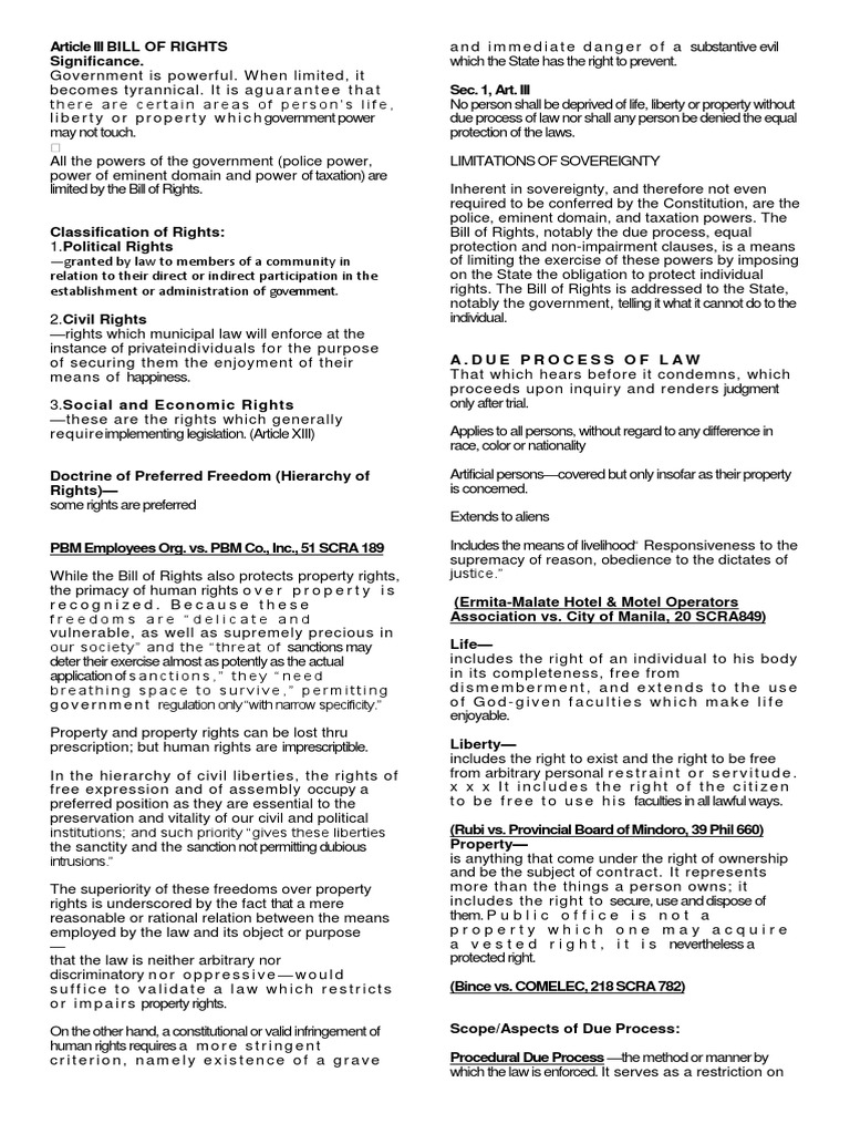 Article III Bill of Rights Compilation | PDF | Search And Seizure | Due ...