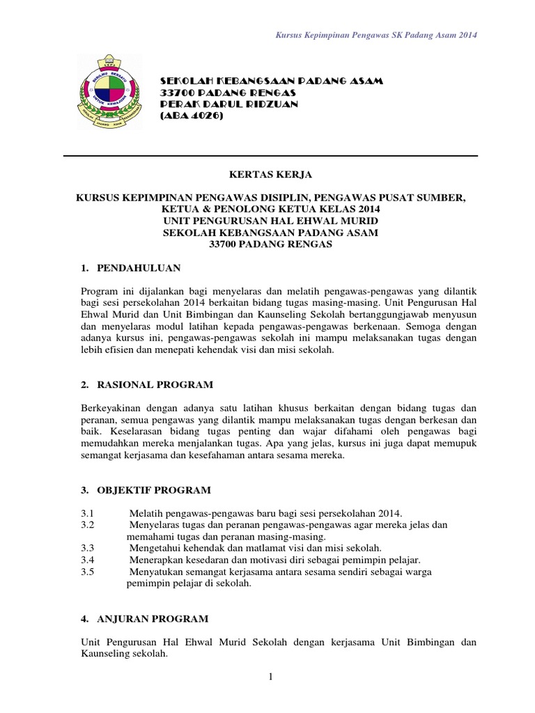 Kertas Kerja Kursus Prefect 2014 Pdf