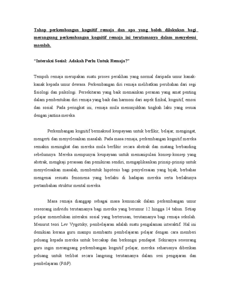 Perkembangan Kognitif Remaja Pdf