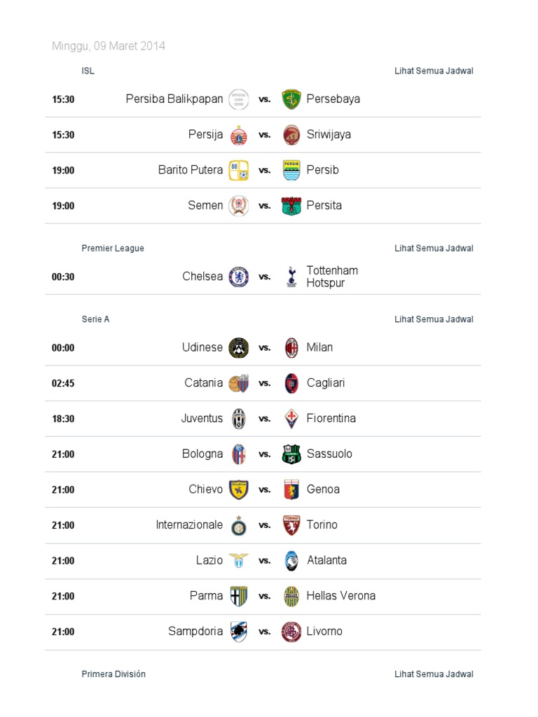 Upcoming Football Match Schedules | PDF