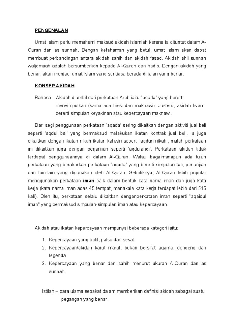Asas Akidah Islamiah Pdf