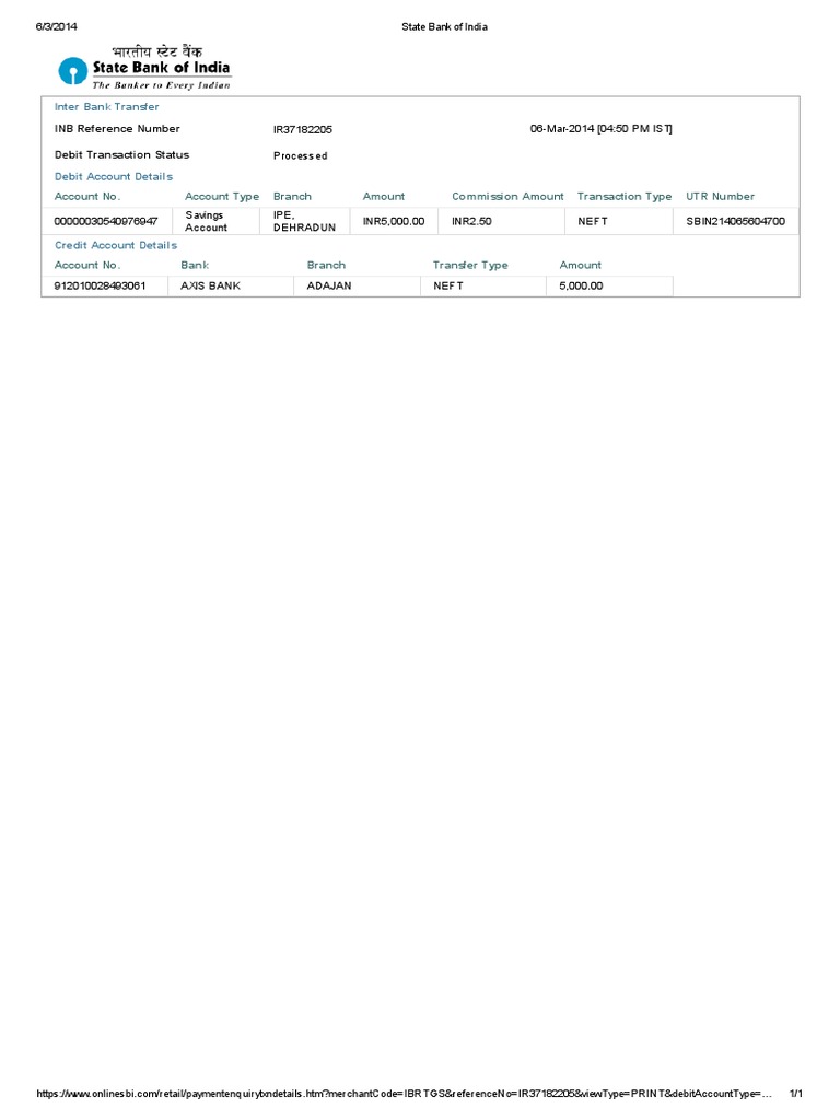 Axis Bank UTR Number Example | PDF