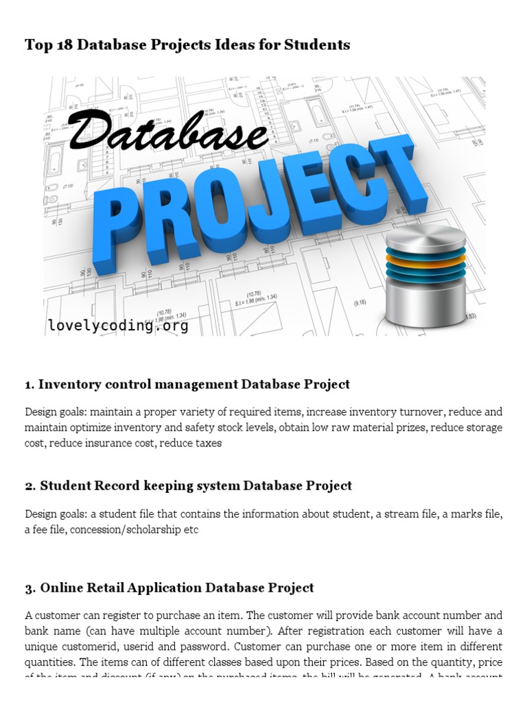 Top 18 Database Project Ideas for Students | PDF | Databases | Inventory