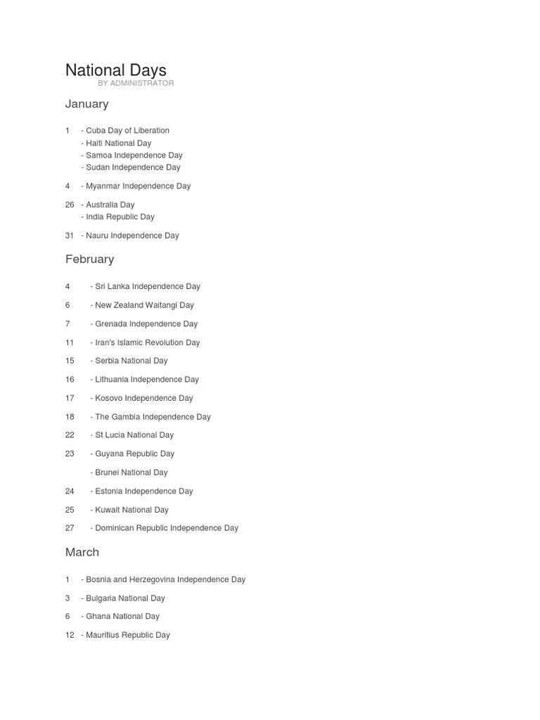 National Days of Countries List | PDF | International Relations ...
