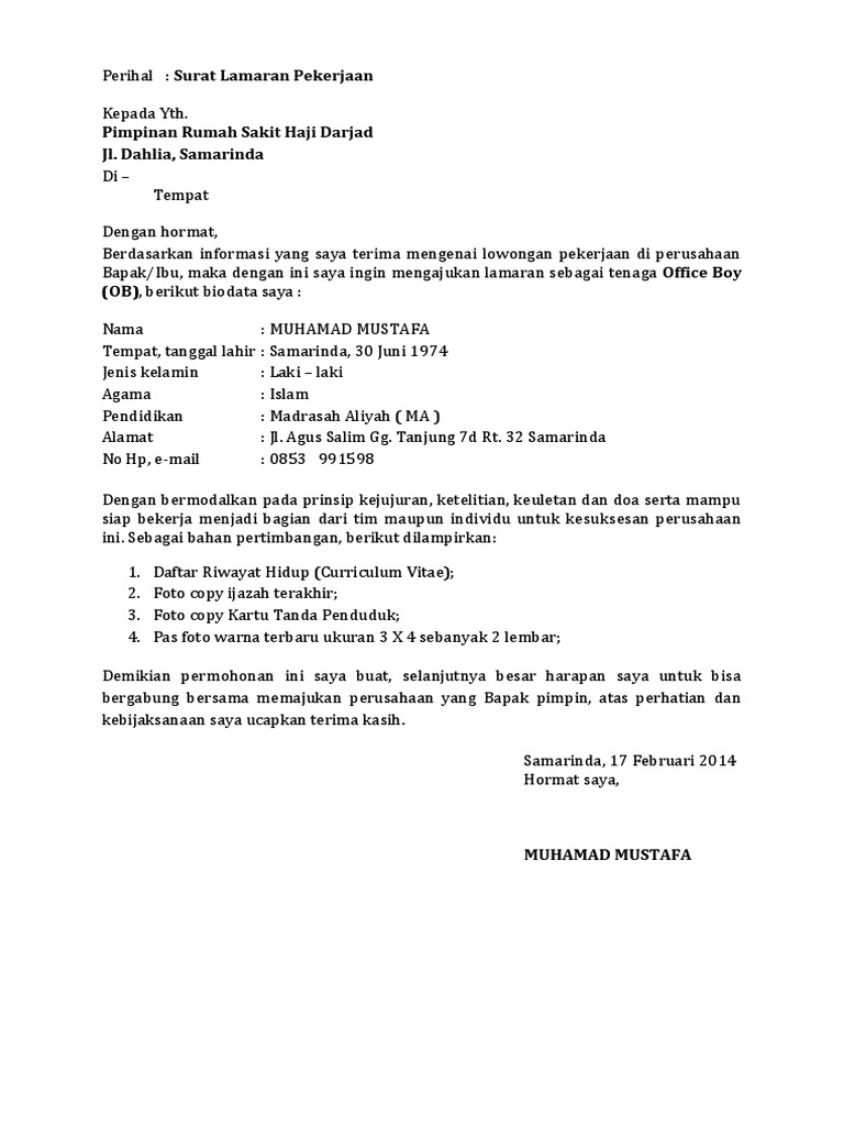 Download 71+ Contoh Surat Lamaran Kerja Office Boy Terbaik Gratis