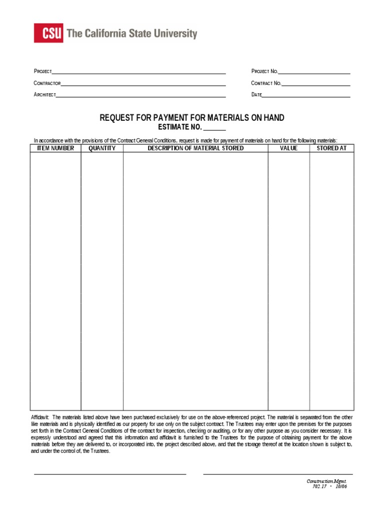 Request for Payment: Materials on Hand | PDF | Finance & Money Management