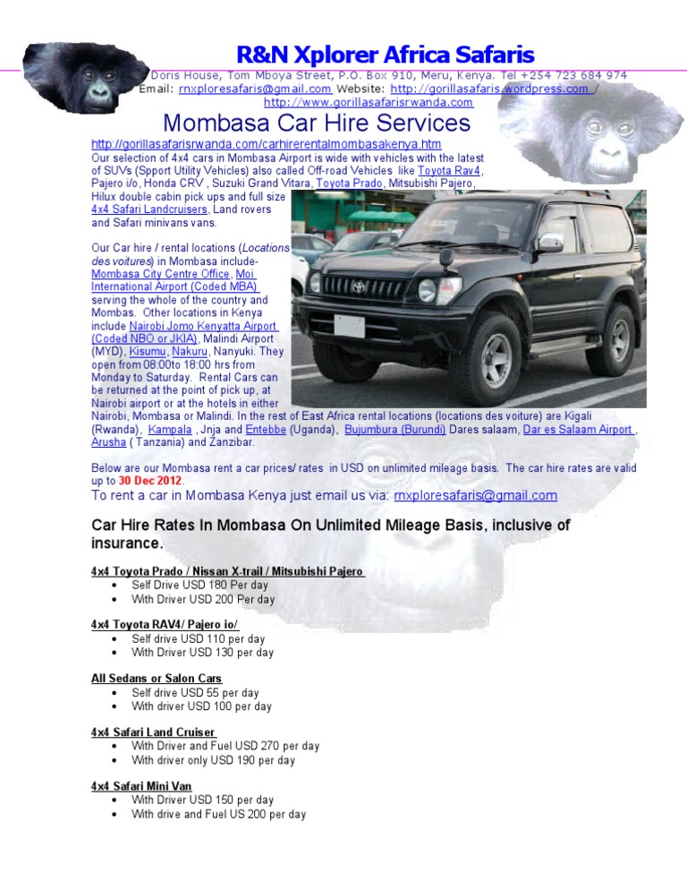 Mombasa Car Hire Mombsa Car Rental Kenya Car Rent PDF