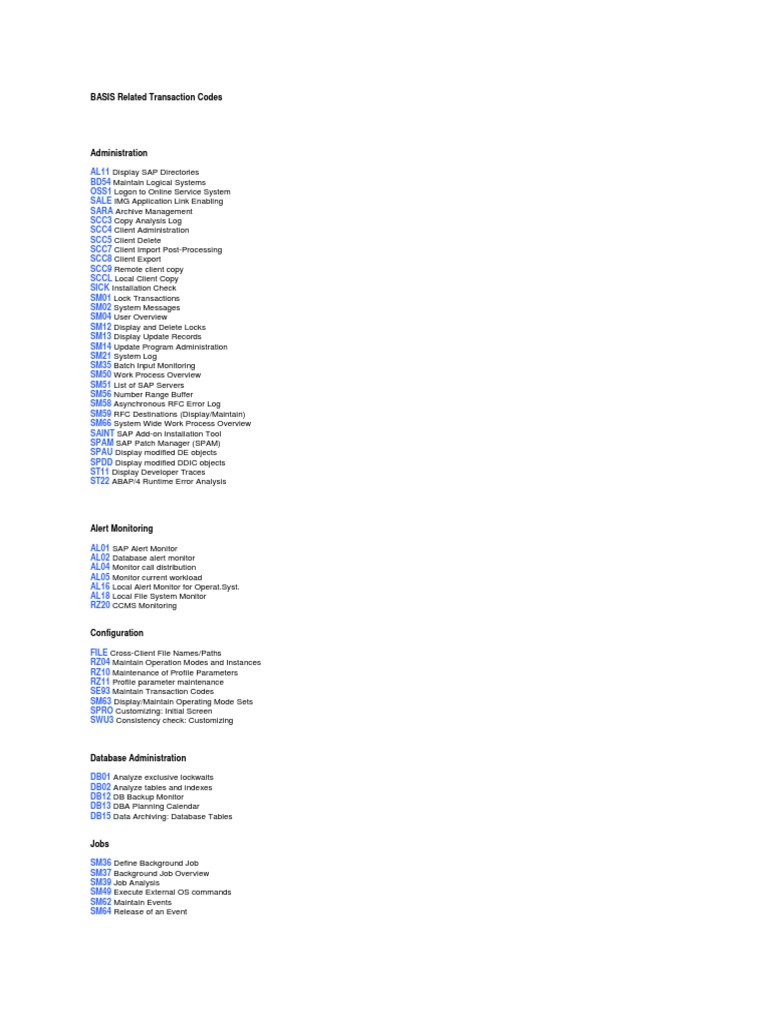 BASIS Related Transaction Codes | PDF | Computers