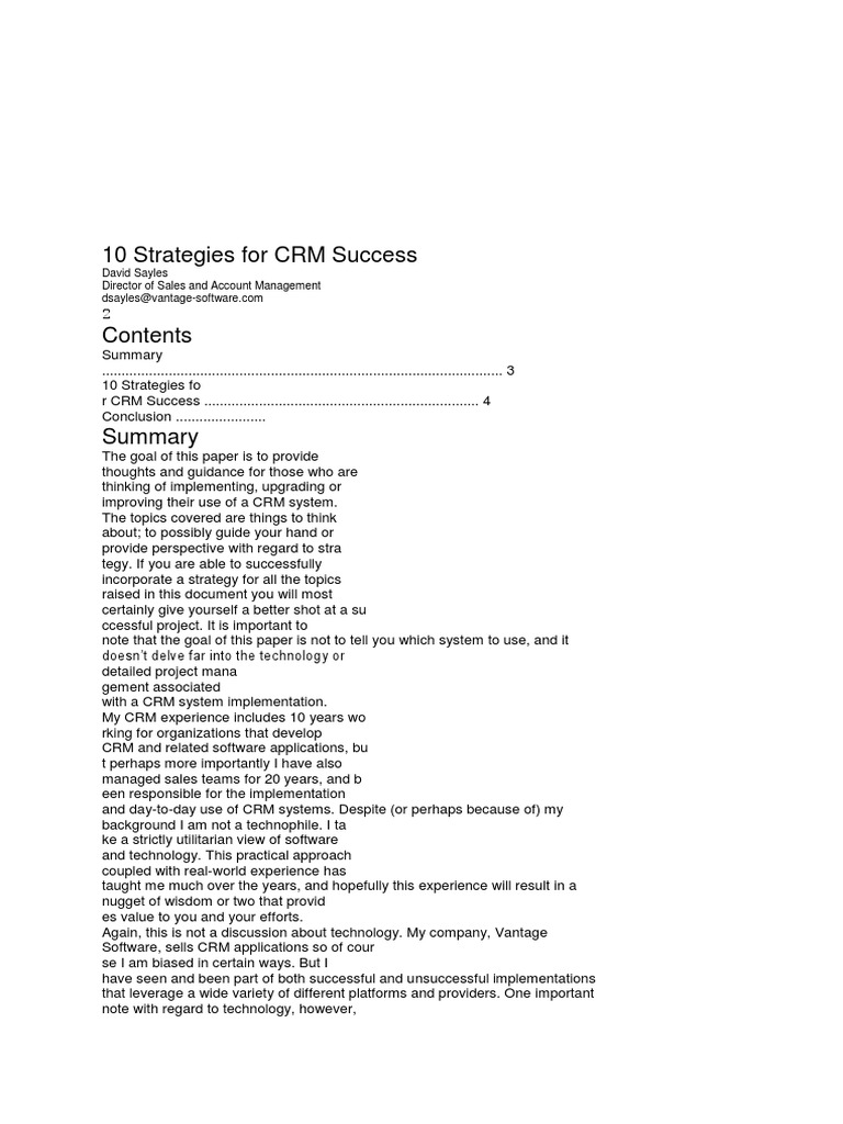 10 Strategies For CRM Success | PDF | Customer Relationship Management ...