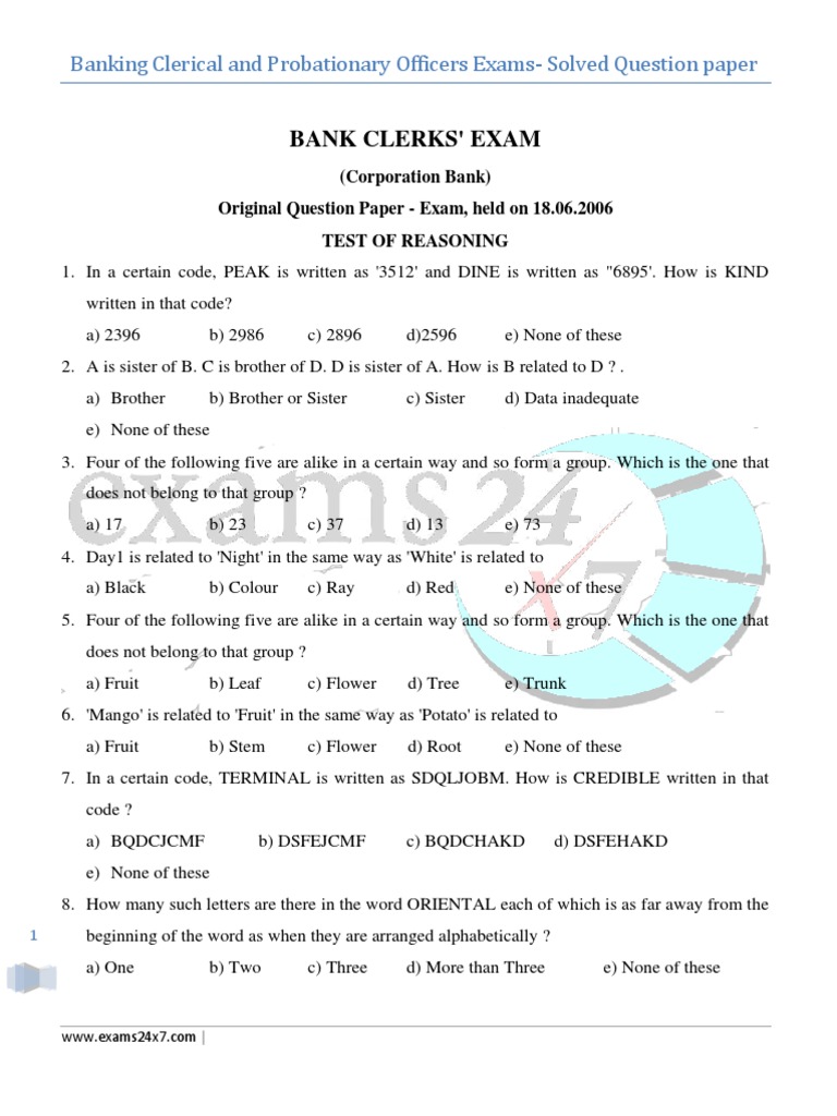 Bank Clerks' Exam Banking Clerical and Probationary Officers Exams