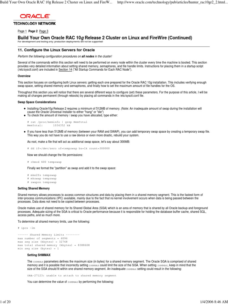 Build Your Own Oracle Rac 10G Release 2 Cluster On Linux and Firewire ...
