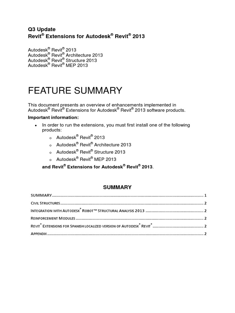 Feature Summary: Q3 Update Revit Extensions For Autodesk Revit 2013 | PDF