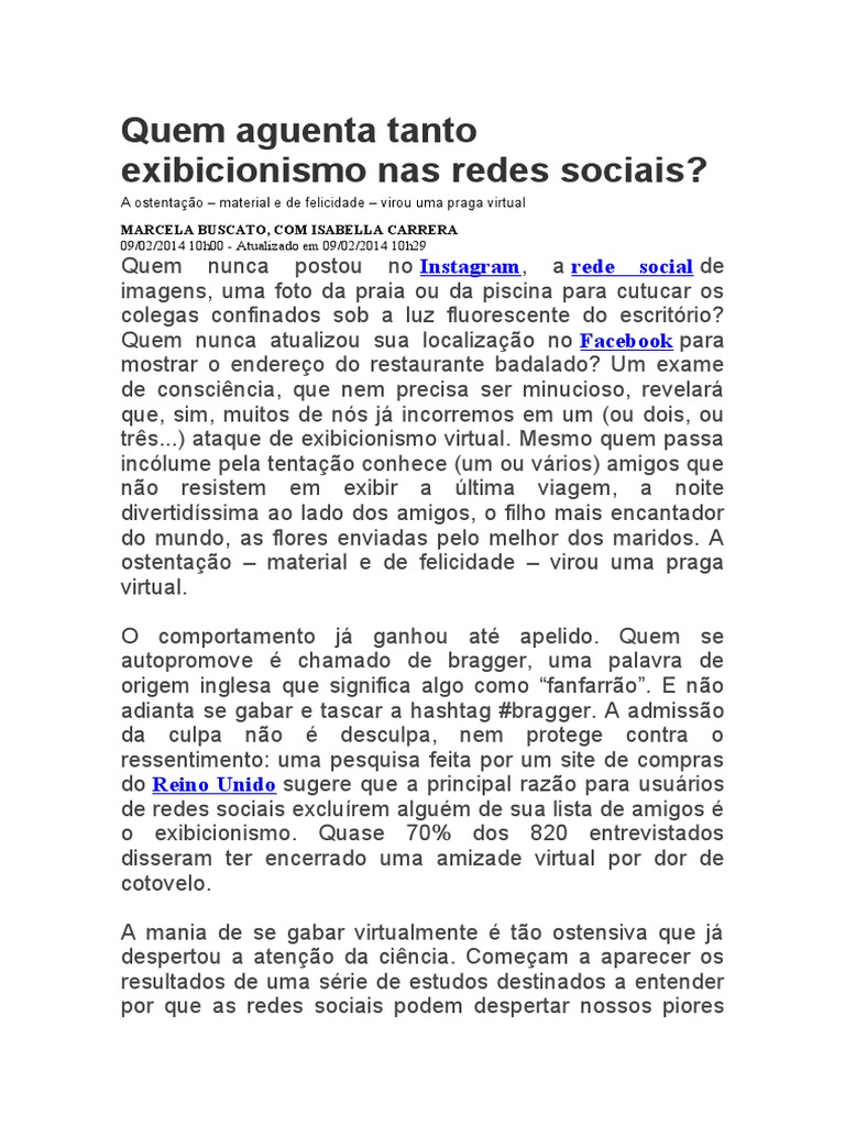 Exibicionismo nas Redes Sociais | PDF | Facebook | Rede social