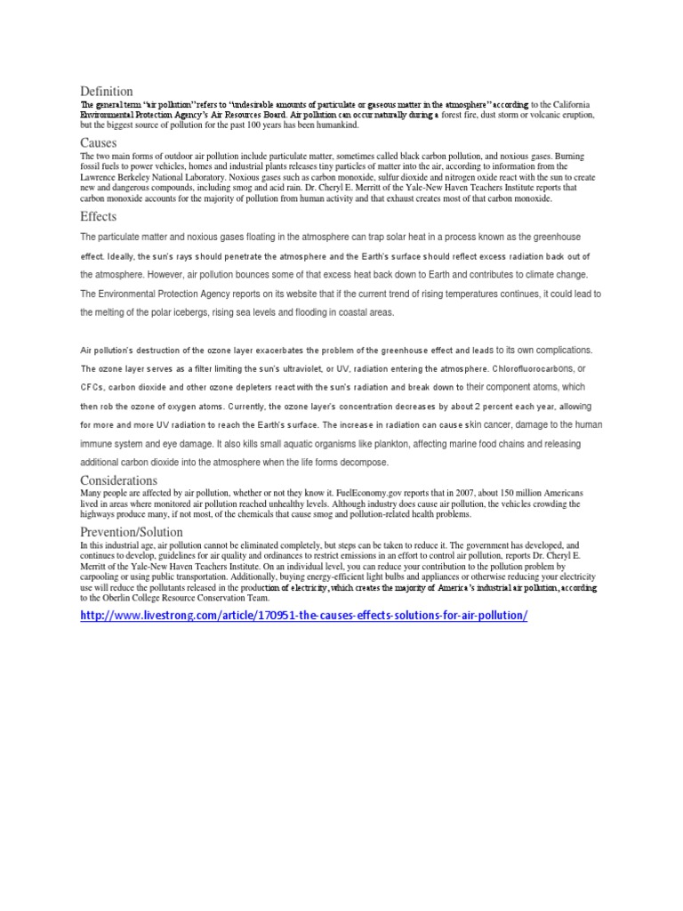 Definition of Air Pollution | PDF | Atmosphere Of Earth | Air Pollution