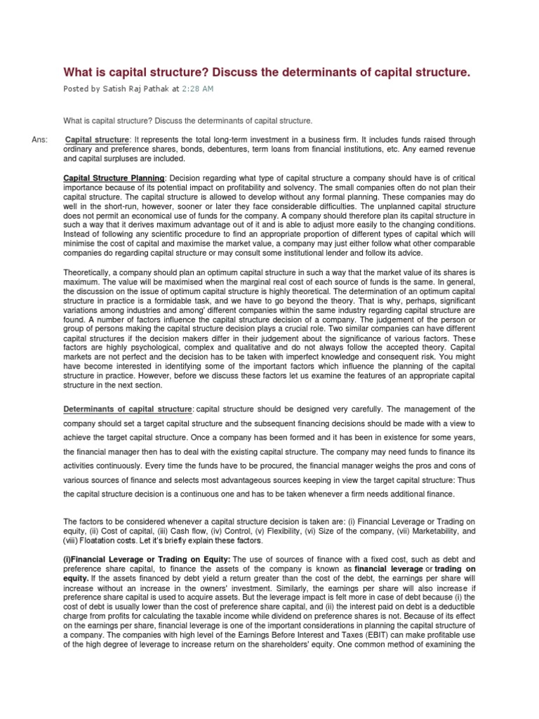 Determinants of Capital Structure Explained | PDF | Financial Capital ...