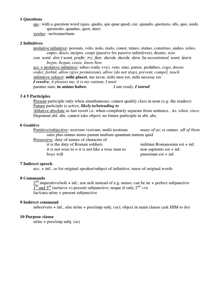 Latin Grammar: Questions, Infinitives, and Commands | PDF | Syntax ...