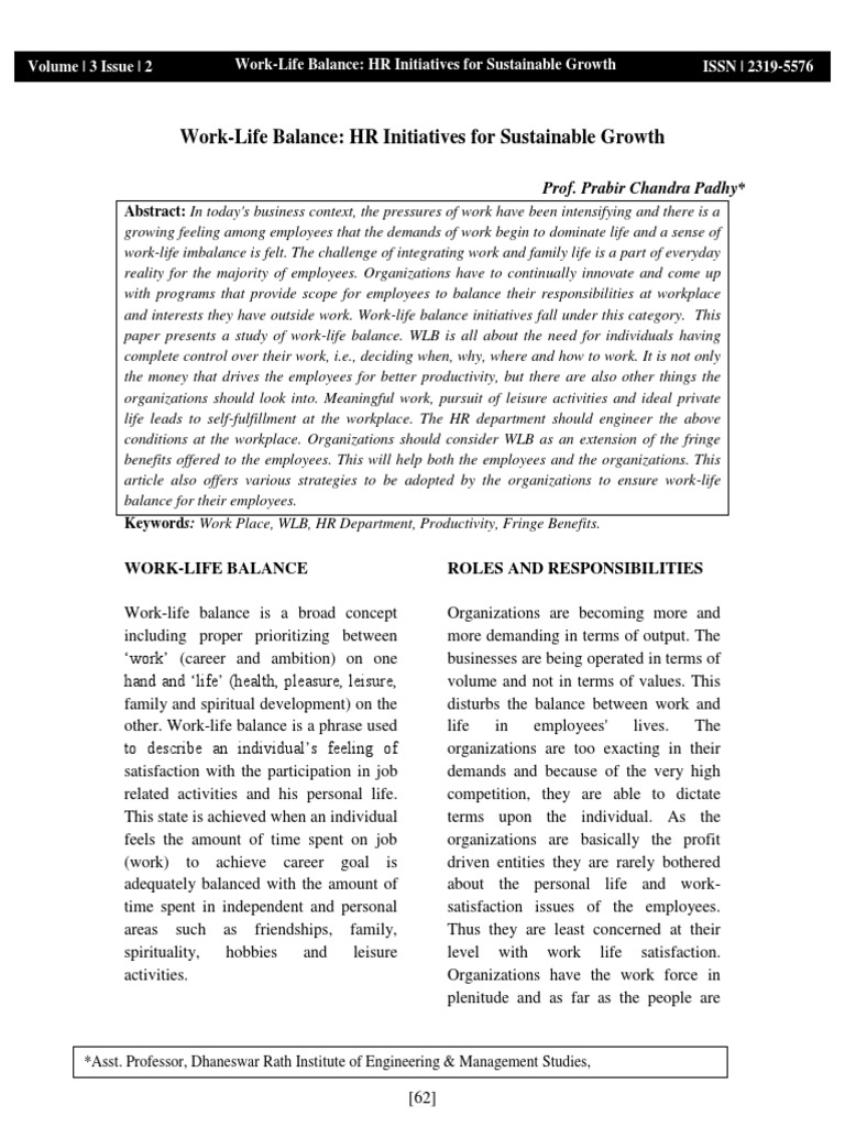 Work-Life Balance: HR Initiatives For Sustainable Growth | Download ...