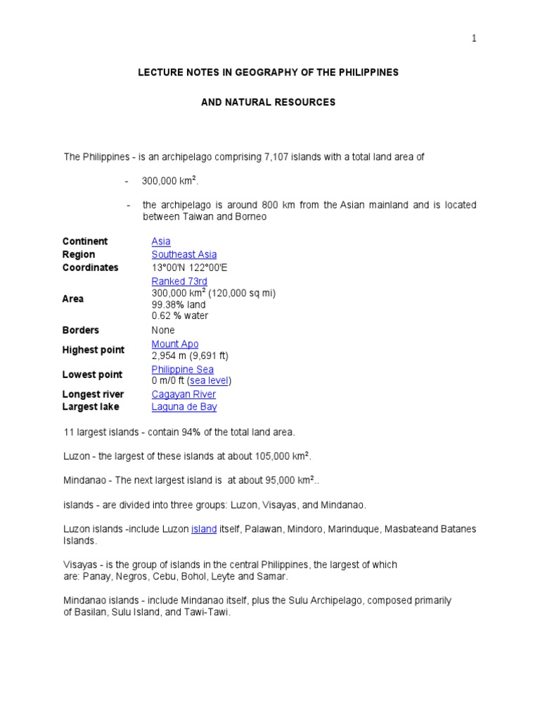 Geography of Philippine Regions and Peaks | PDF | Mindanao | Natural ...