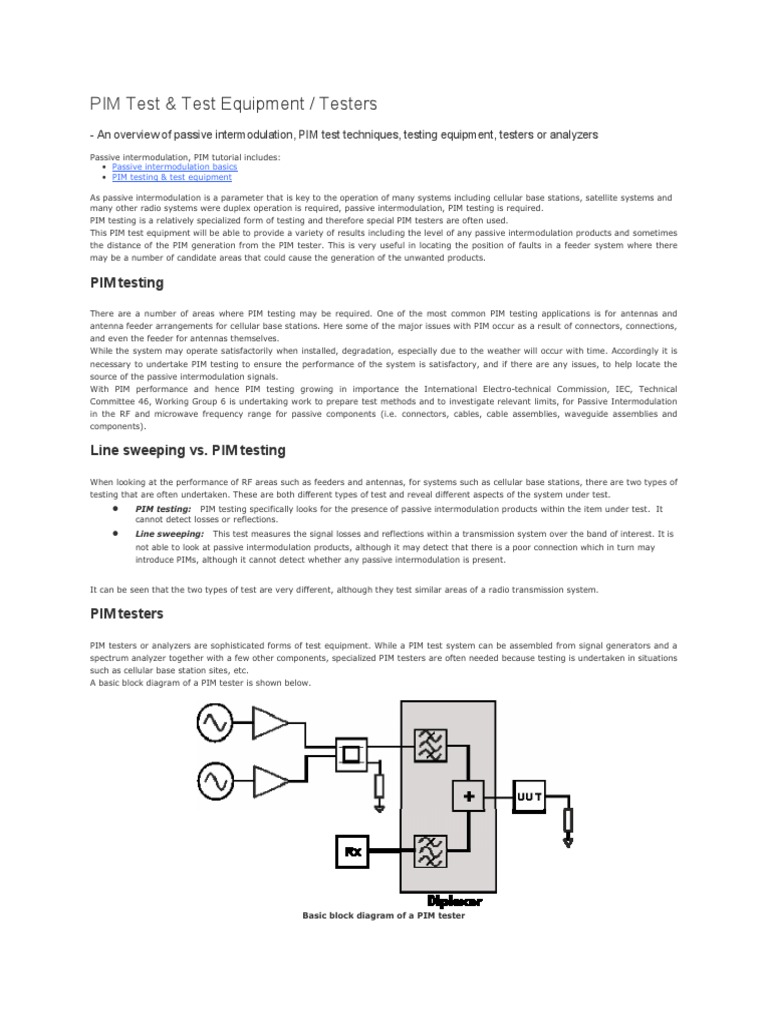 PIM Test & Test Equipment PDF Electronic Engineering Radio Technology