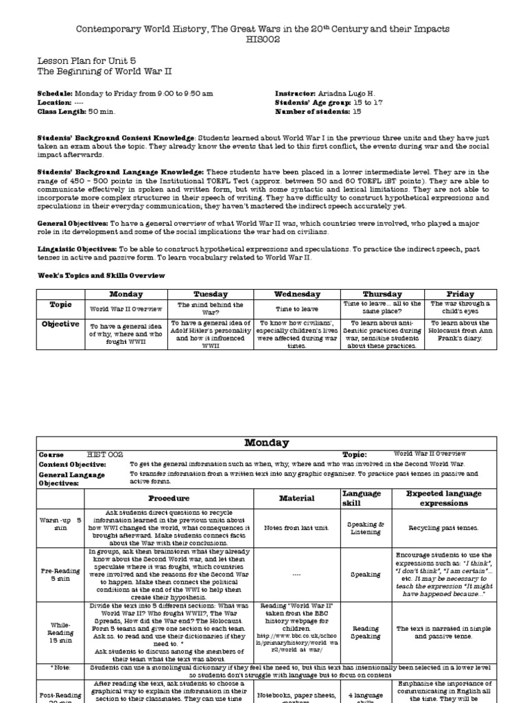 Lesson Plan Unit 5 5 Days | PDF | Question | Speech