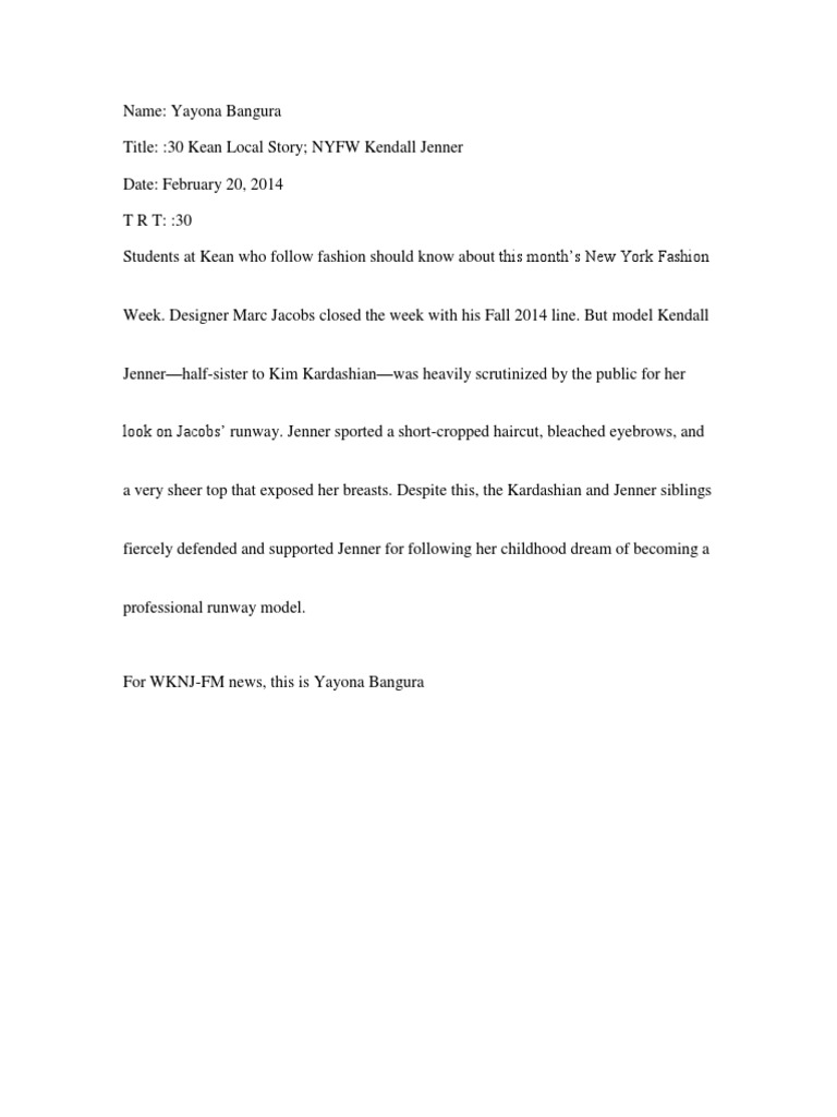 30 Second Local Story Kendall REVISED | PDF