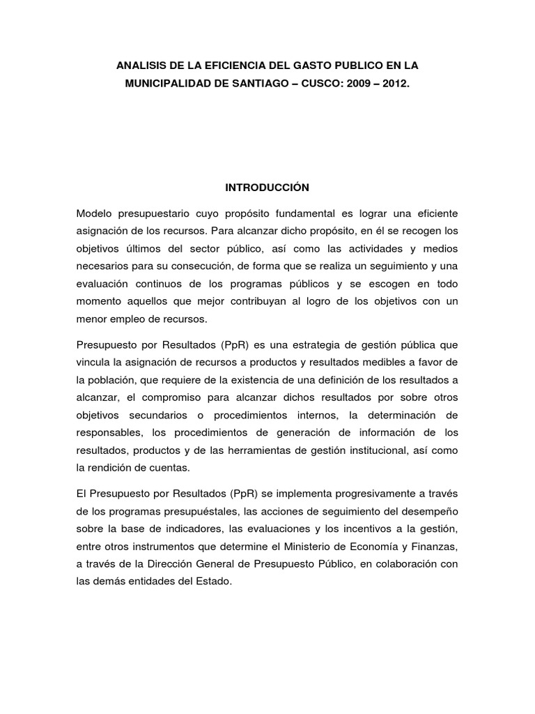 Analisis De La Eficiencia Del Gasto Publico En La Municipalidad De