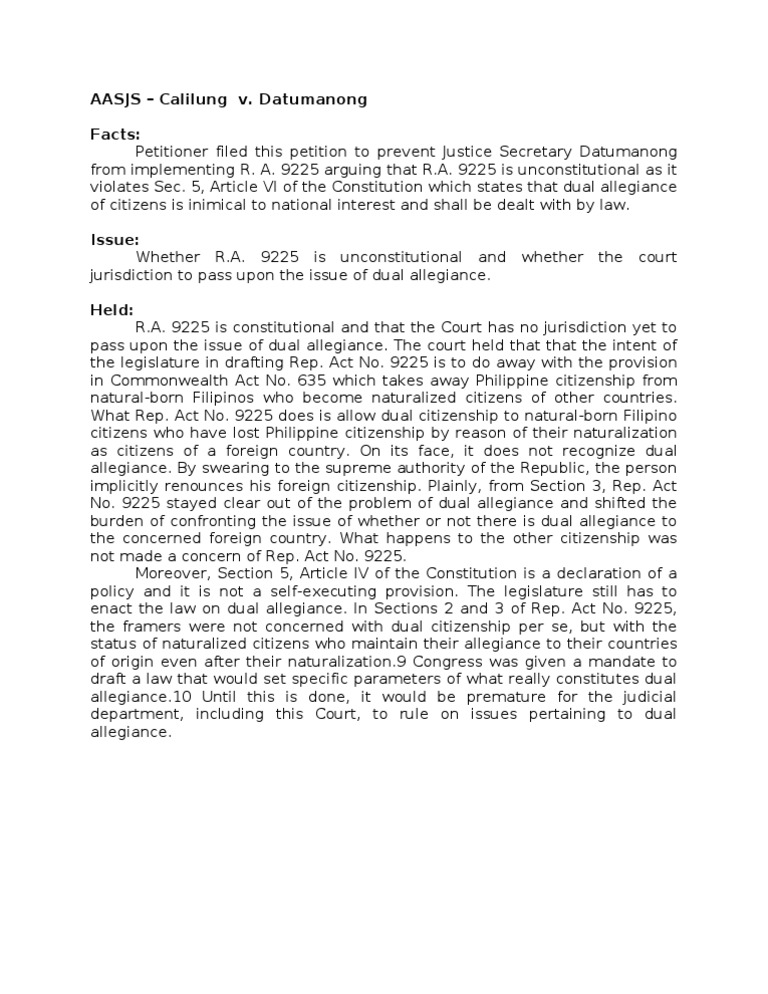 AASJS: Calilung v. Datumanong Ruling | PDF