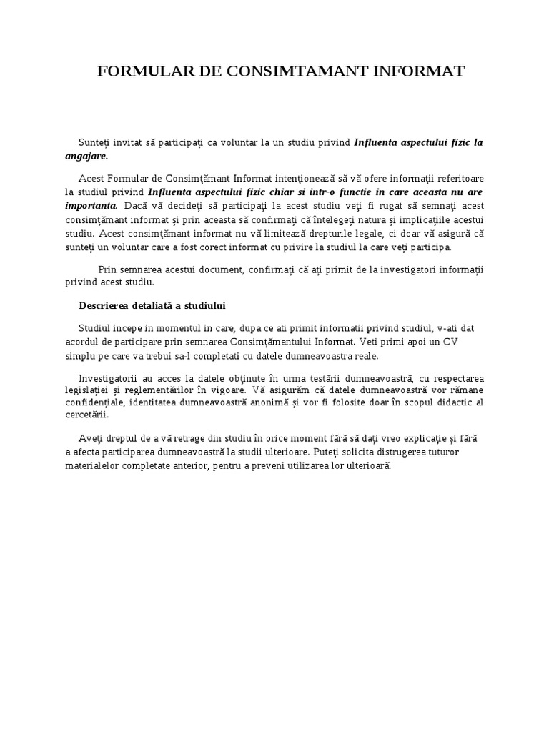 Formular de Consimtamant Informat | PDF