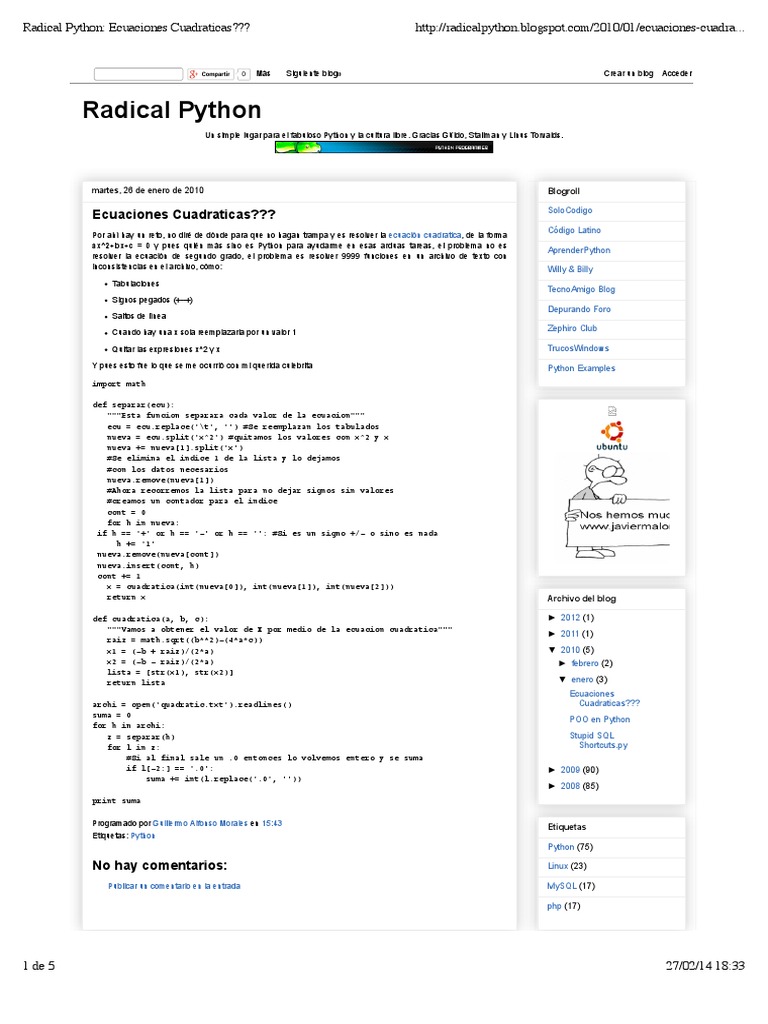 Radical Python: Ecuaciones Cuadraticas | PDF | Ingeniería de software ...