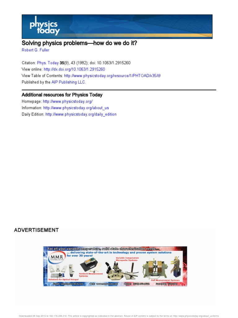 Solving Physics Problems-How Do We Do It?: Additional Resources For ...