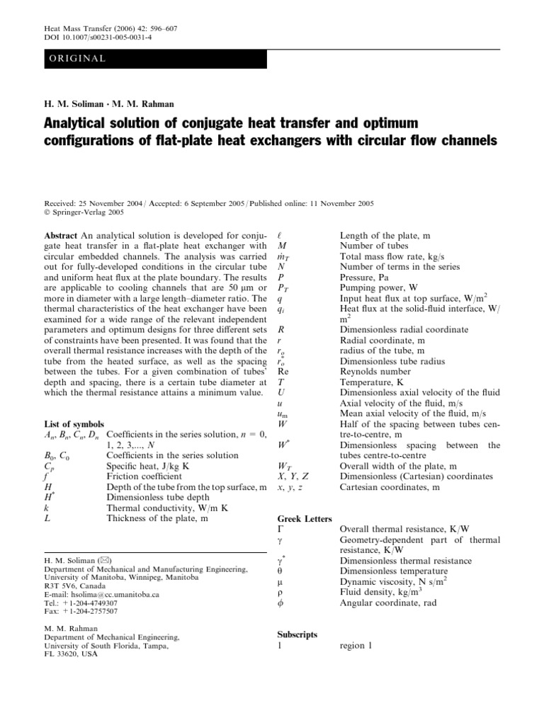 Optimal Design of Flat-Plate Heat Exchangers | PDF | Reynolds Number ...