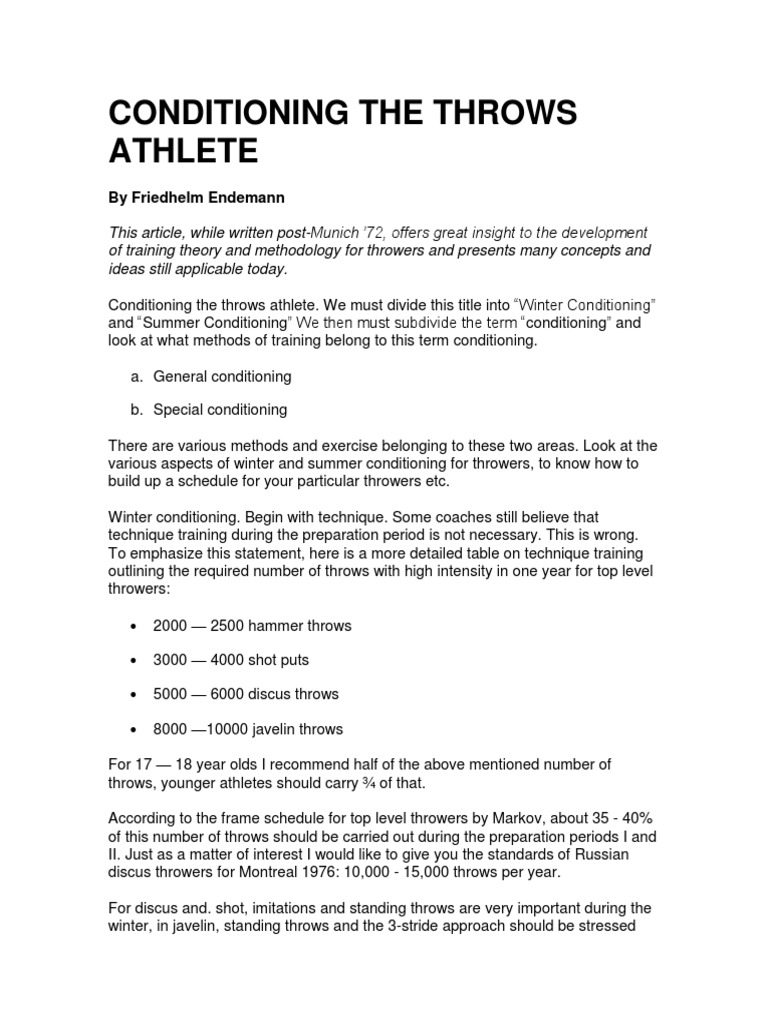 Throwers' Conditioning Guide | PDF | Weight Training | Track And Field