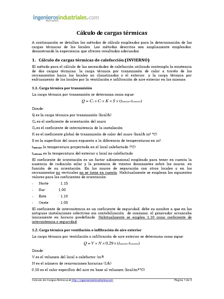 Calculo Carga Termica PDF Temperatura Luz De Sol