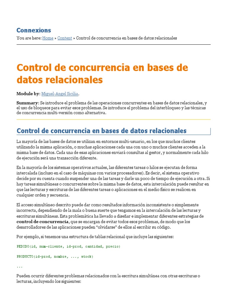 Control de Concurrencia en Bases de Datos Relacionales