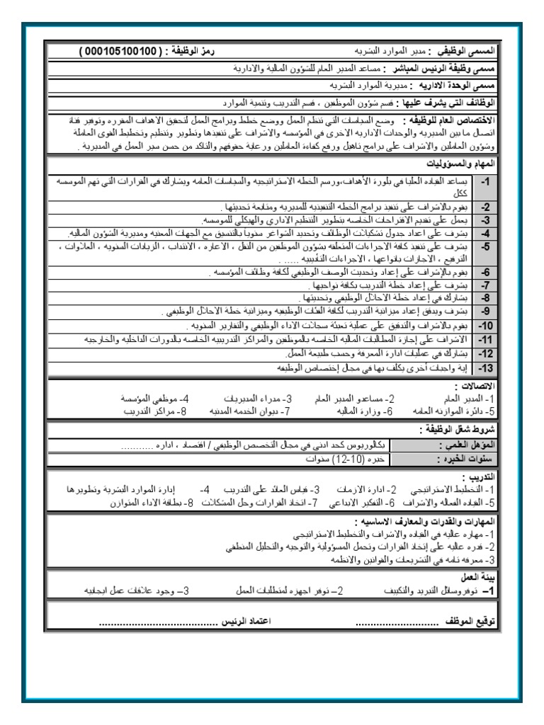 بطاقة الوصف الوظيفي