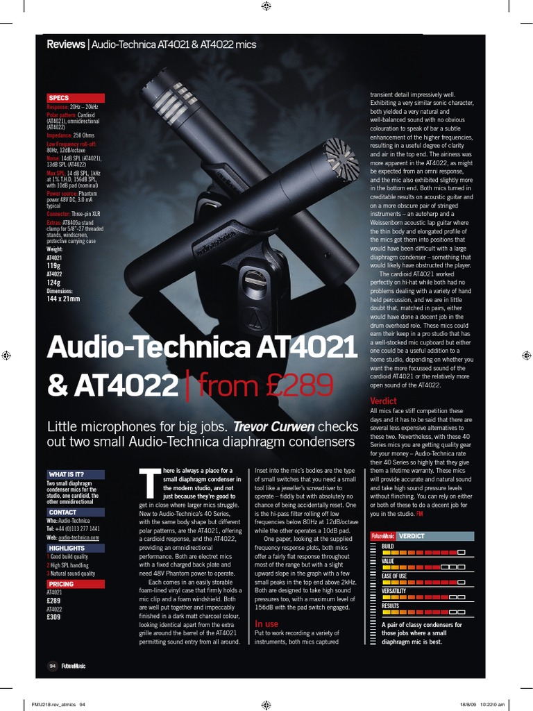 Audio-Technica AT4021 & AT4022: - From 289 | PDF