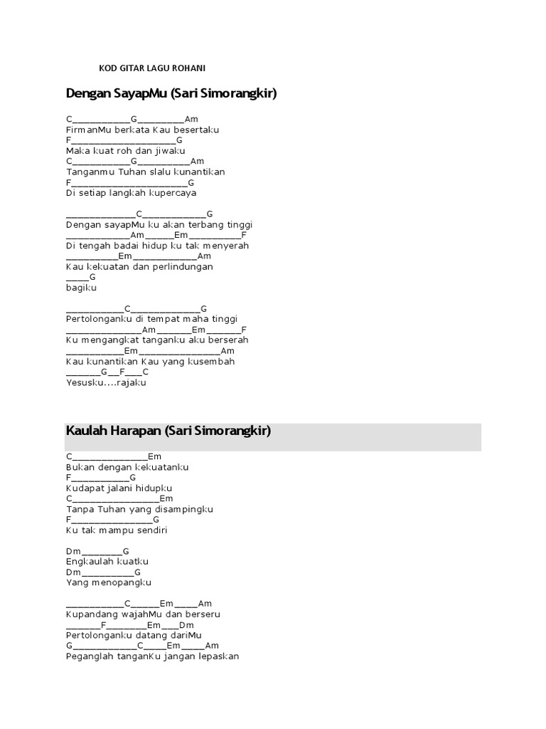 Kunci Gitar Lagu Rohani Populer | PDF
