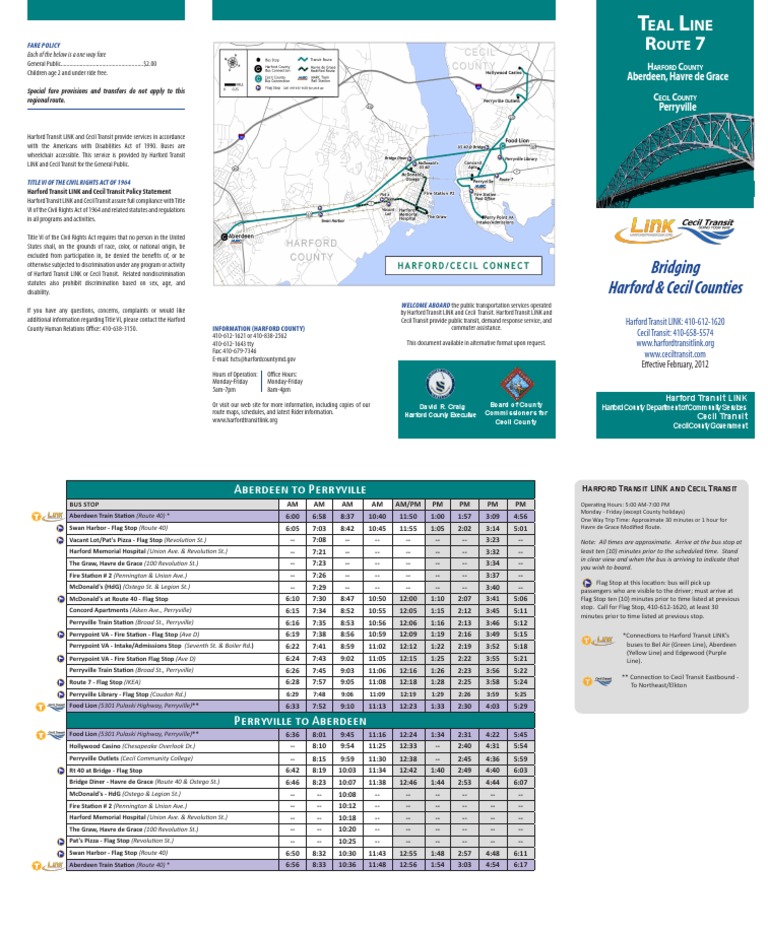 Harford County LINK Teal Line Bus Schedule Public Transport Civil