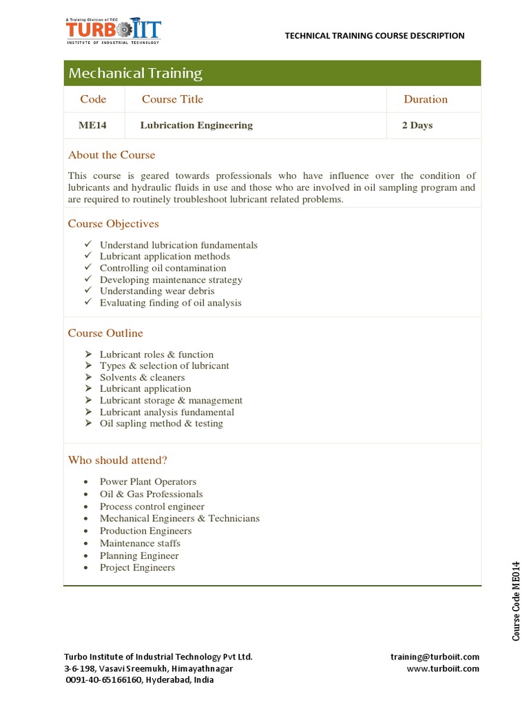 Lubrication Engineering Course Overview | PDF | Technology & Engineering